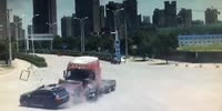 Red Light Runner Rips Truck's Face off