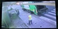 Bin man gets wiped out by truck (R)