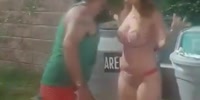Drunk and armed bikini girl threatens people at gas station