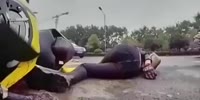 The female rider fell badly!
