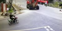 Moped Rider Crushed by Excavator (Different Angle)