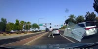 Dude Running With Stolen Leaf Blower Gets Surprised