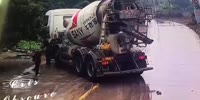 Cement Truck Left No Chances For Him