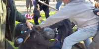 Antifa gets beat with Trump flag