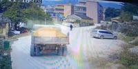 Old Cyclist Falls Head First Under Gravel Truck