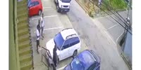 Man with machete hit on high speed ( 2 angles )
