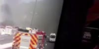 fire truck demolished by bigger fire truck