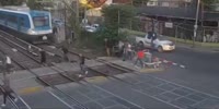 Close Call During Mass Fight On Tracks In Argentina