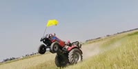 Red tractor stunt.