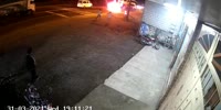 Biker Goes Up In Flames After Collision With Truck