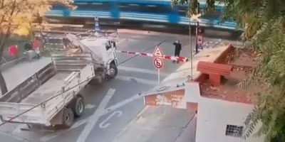 Oblivious Dude Hit by Train
