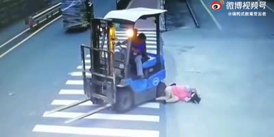 Girl Gets Broken By Forklift