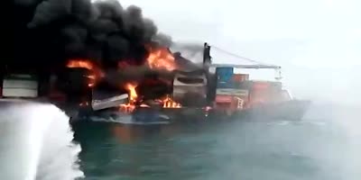 Spectacular Footage Of Burning Cargo Ship In Sri Lanka