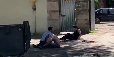 Two Alcos Fighting Over Boozed Woman In Ukraine