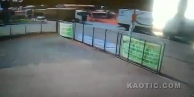 Car Sandwiched and Flattened by Trucks