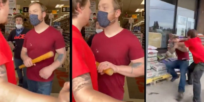 Dude brings a Bat to a Mask Fight