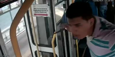 Mean Thug With Huge Knife Robs The Bus In Brazil