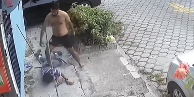 Shirtless Man Beats House Invader