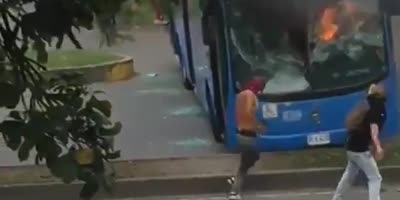 Colombian Rioters Set City Bus On Fire In Cali