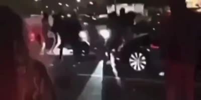 English fans attack an Italian fan then drive a car over him in Beckton (London))