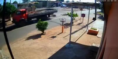 Truck Crushes Woman While Running Stop Sign