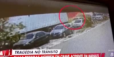 Car Gets Sandwitched Between 2 Trucks