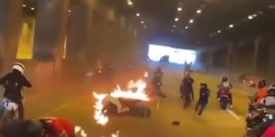 Biker Catches Fire In Chicago