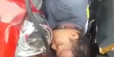 Red Car Passenger Survives Crash With A Truck On Brazilian Highway