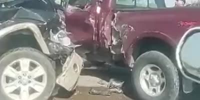 Man Crashes His Opp`s Pick Up Truck On The Road In Mexico