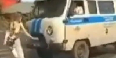 Russian Police Van Wrecks A Woman On Crosswalk