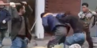 Construction Site Workers Fight With Shovels