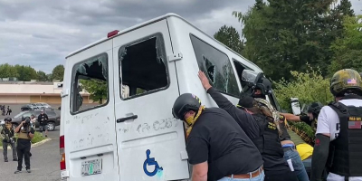 Protesters Van Gets Toppled
