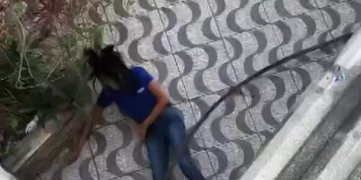 Girl falls on a slab