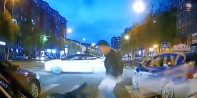 Drunk Pedestrian Knocked Out By Taxi Driver In China