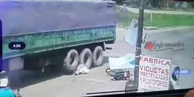 Motorcyclist mooshed by speeding truck(R)