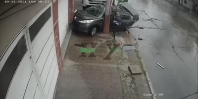 Driver Crushed Against The Pole In Guatemala