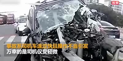 Car loses control, and slams into guardrail.