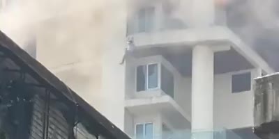Another Angle Of Mumbai Man Falling Off The Burning Building