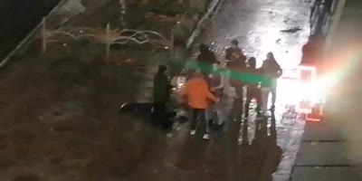 Drunk Dude Walks Away After Getting Beaten By Hooligans In Russia