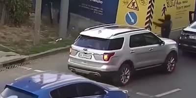 Dude Kicks A Car & Picks A Beating In Ukraine