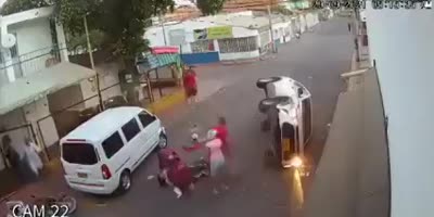 Car crushes guys leg then rolls semi prone