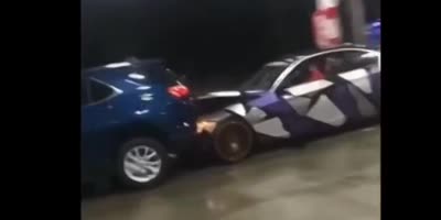 Guy destroys his BMW after getting triggered at a gas station(R)