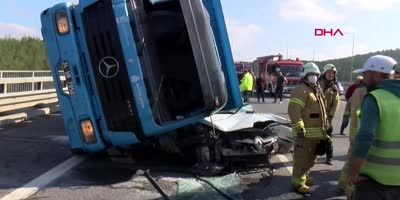 Car smashed by truck
