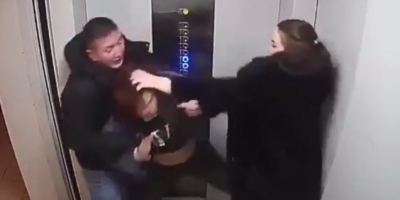 Drunk Russian Threesome Fighting In The Elevator