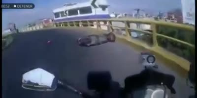 Couple Of Bikers Fall Off An Overpass