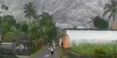 People Running From Volcano!