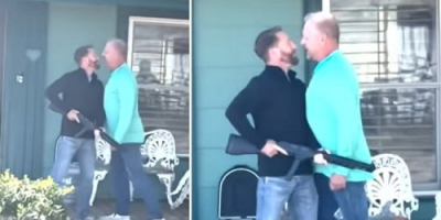 Lady watches her man get shot on porch