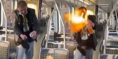 Filthy dirty bum has homemade flame thrower