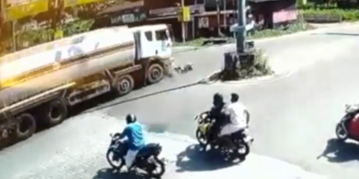 Scooter Rider Crushed By Cement Truck In India