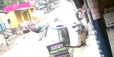 Biker Causes Rollover In India